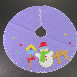 Purple Snowman Mini Tree Skirt Felt Rustic Farmhouse blanket stitch Tabletop #2